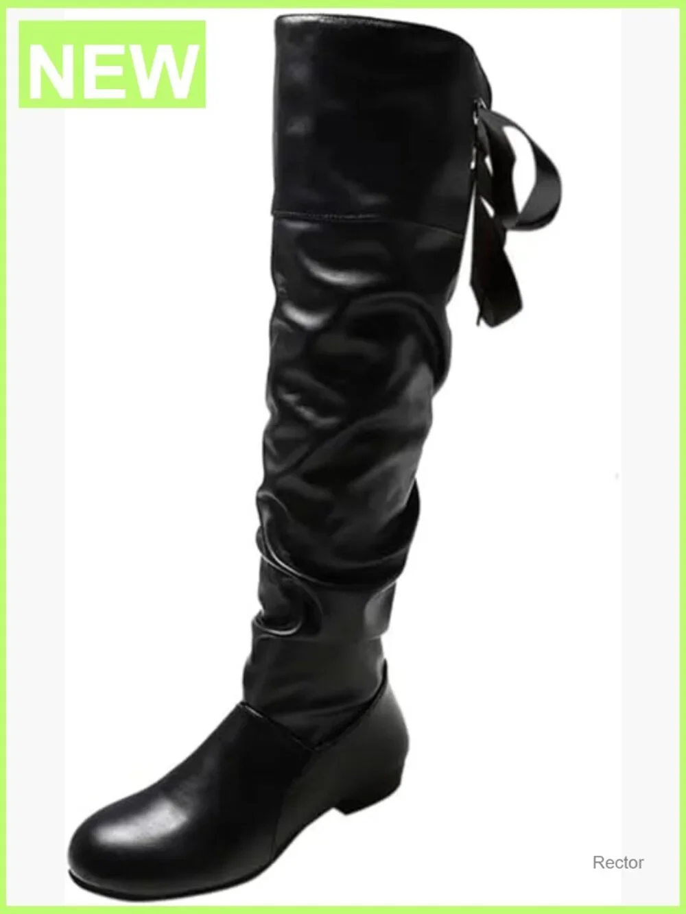 Knee High Boots with Bow Over the Knee Lace Up Chunky Low Heel Winter